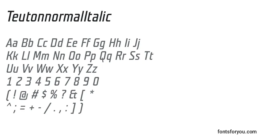 Шрифт TeutonnormalItalic – алфавит, цифры, специальные символы