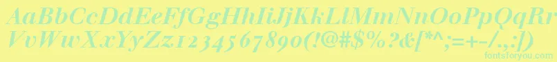 WalbaumBoldItalicOldstyleFigures Font – Green Fonts on Yellow Background