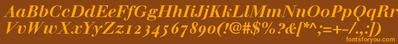 WalbaumBoldItalicOldstyleFigures Font – Orange Fonts on Brown Background