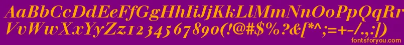 WalbaumBoldItalicOldstyleFigures Font – Orange Fonts on Purple Background