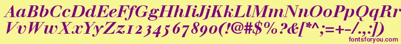 WalbaumBoldItalicOldstyleFigures Font – Purple Fonts on Yellow Background