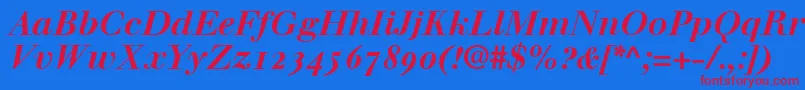 WalbaumBoldItalicOldstyleFigures Font – Red Fonts on Blue Background