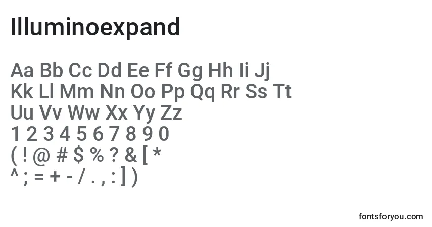 Schriftart Illuminoexpand – Alphabet, Zahlen, spezielle Symbole