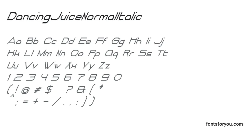 DancingJuiceNormalItalic (93078)フォント–アルファベット、数字、特殊文字