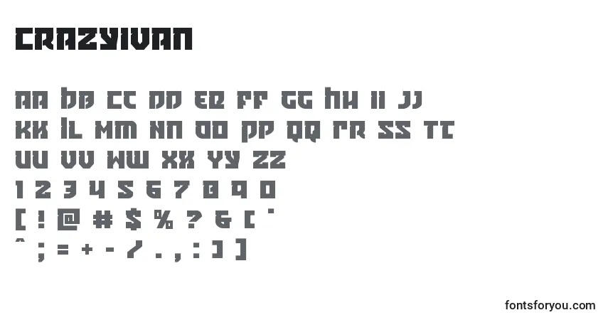 Czcionka Crazyivan – alfabet, cyfry, specjalne znaki