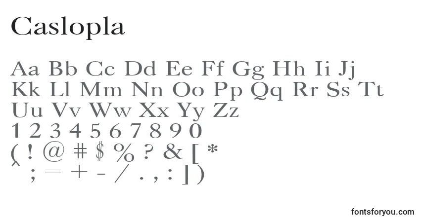 A fonte Caslopla – alfabeto, números, caracteres especiais