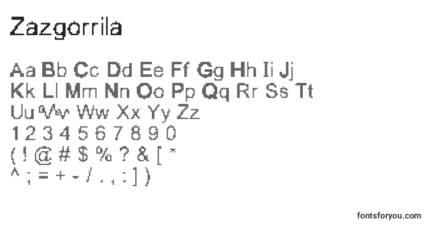 Шрифт Zazgorrila – алфавит, цифры, специальные символы