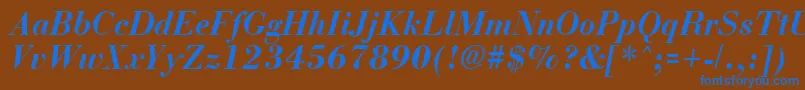 BostonBoldItalic-Schriftart – Blaue Schriften auf braunem Hintergrund