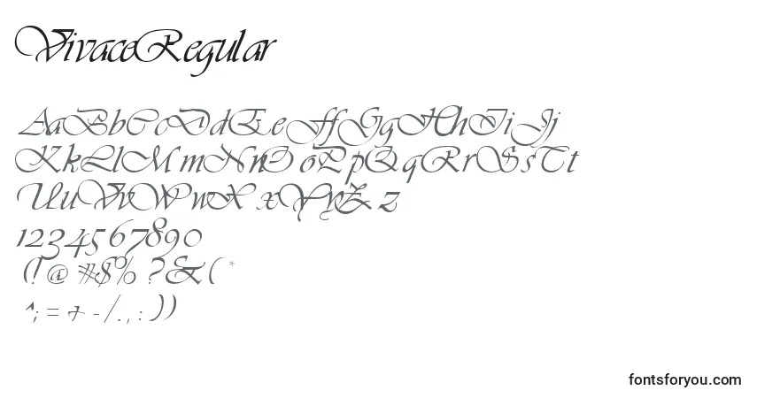 Czcionka VivaceRegular – alfabet, cyfry, specjalne znaki