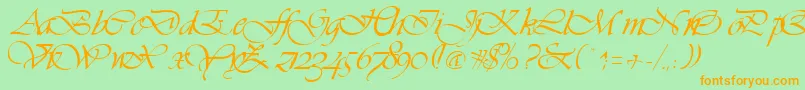 フォントVivaceRegular – オレンジの文字が緑の背景にあります。