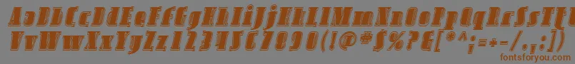 フォントSfavondaleinlineItalic – 茶色の文字が灰色の背景にあります。