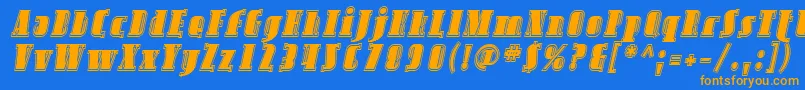 フォントSfavondaleinlineItalic – オレンジ色の文字が青い背景にあります。