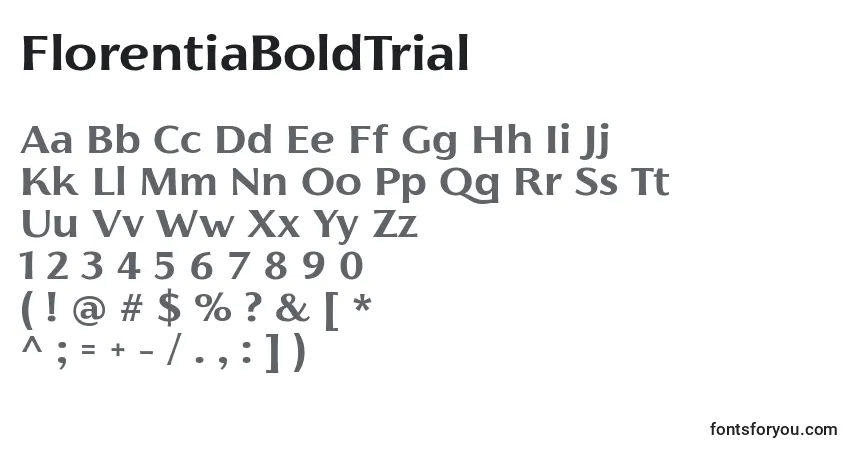 Czcionka FlorentiaBoldTrial – alfabet, cyfry, specjalne znaki