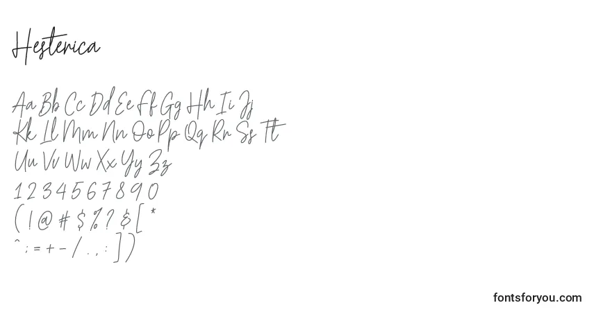 Schriftart Hesterica (93096) – Alphabet, Zahlen, spezielle Symbole