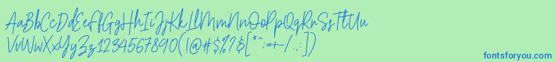 Hesterica-Schriftart – Blaue Schriften auf grünem Hintergrund