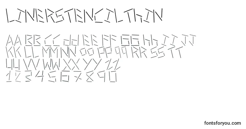 Czcionka LinerStencilThin – alfabet, cyfry, specjalne znaki