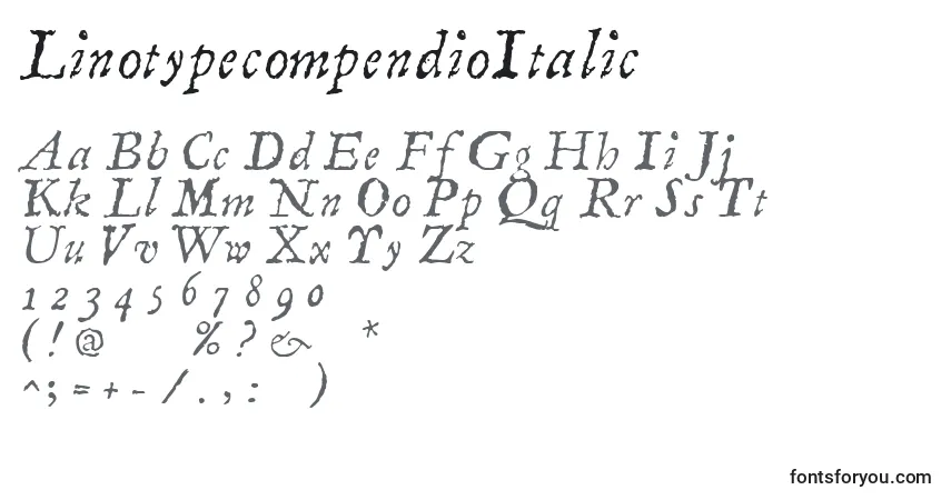 Fuente LinotypecompendioItalic - alfabeto, números, caracteres especiales