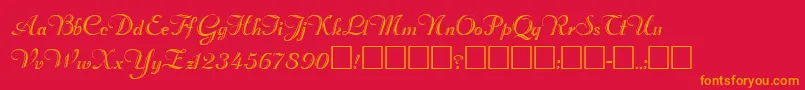 RimfrostRegular-Schriftart – Orangefarbene Schriften auf rotem Hintergrund