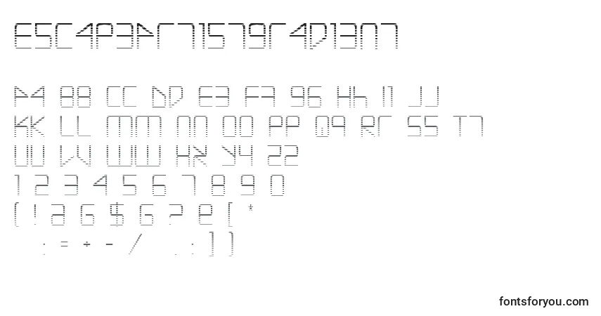 Czcionka EscapeArtistGradient – alfabet, cyfry, specjalne znaki