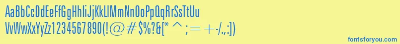 フォントZurichLightExtraCondensedBt – 青い文字が黄色の背景にあります。