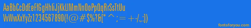 フォントZurichLightExtraCondensedBt – オレンジ色の文字が青い背景にあります。