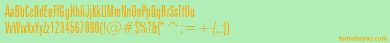 フォントZurichLightExtraCondensedBt – オレンジの文字が緑の背景にあります。