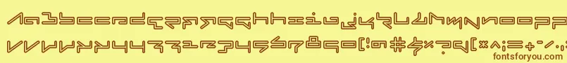 フォントFabricateInline – 茶色の文字が黄色の背景にあります。