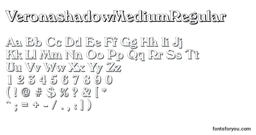 Schriftart VeronashadowMediumRegular – Alphabet, Zahlen, spezielle Symbole