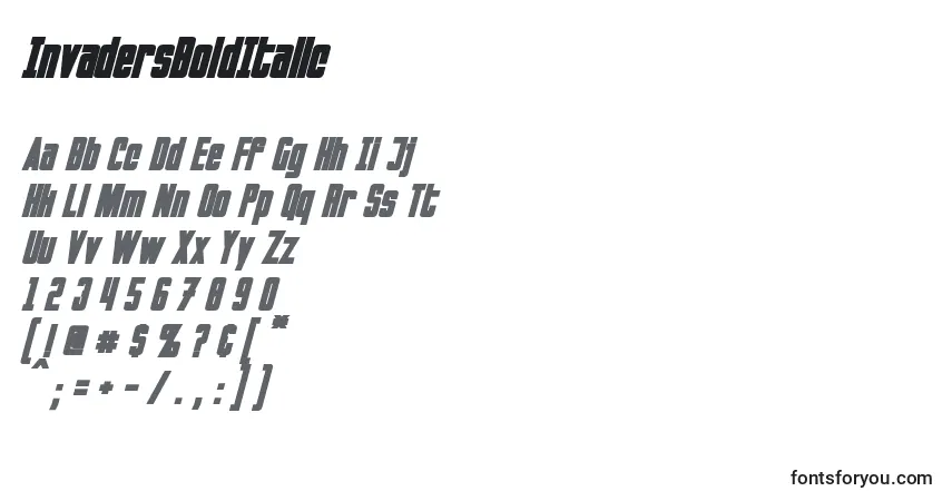 Schriftart InvadersBoldItalic – Alphabet, Zahlen, spezielle Symbole