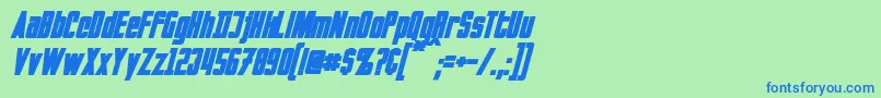 フォントInvadersBoldItalic – 青い文字は緑の背景です。