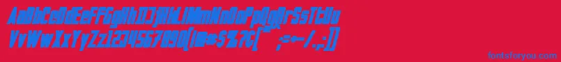 InvadersBoldItalic-Schriftart – Blaue Schriften auf rotem Hintergrund