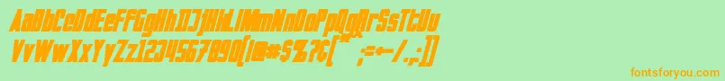 フォントInvadersBoldItalic – オレンジの文字が緑の背景にあります。