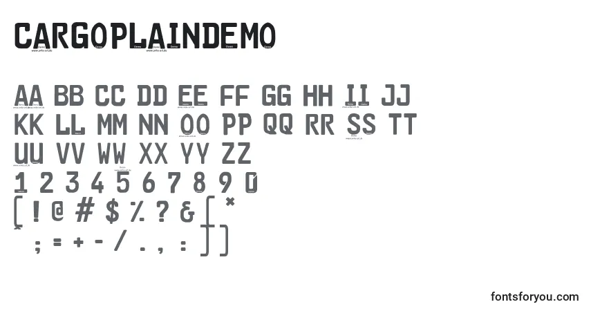 Шрифт Cargoplaindemo (93122) – алфавит, цифры, специальные символы