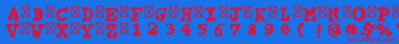 TipocarimbadoRegular-Schriftart – Rote Schriften auf blauem Hintergrund