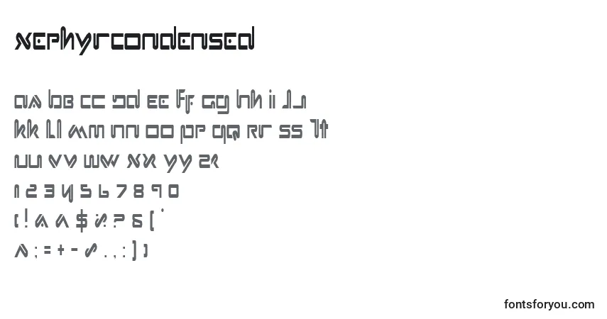 Шрифт XephyrCondensed – алфавит, цифры, специальные символы