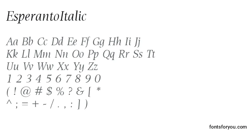 Schriftart EsperantoItalic – Alphabet, Zahlen, spezielle Symbole