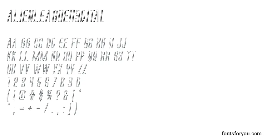 A fonte Alienleagueii3Dital – alfabeto, números, caracteres especiais