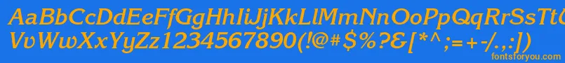 フォントKorinnagttBolditalic – オレンジ色の文字が青い背景にあります。