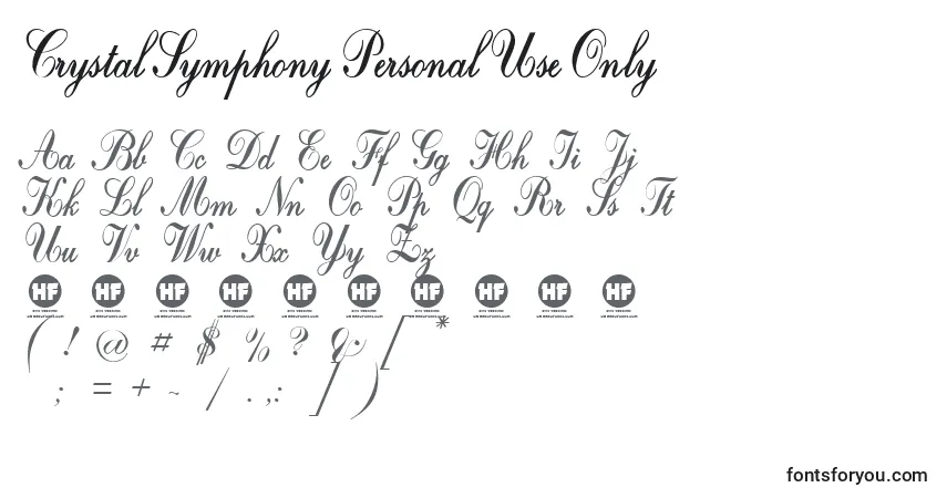 Schriftart CrystalSymphonyPersonalUseOnly – Alphabet, Zahlen, spezielle Symbole