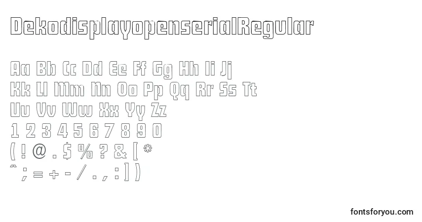 A fonte DekodisplayopenserialRegular – alfabeto, números, caracteres especiais