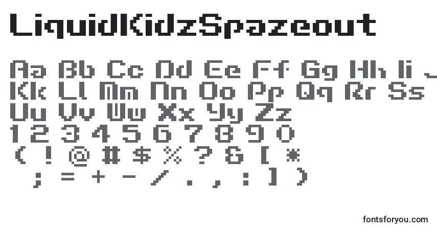 Czcionka LiquidKidzSpazeout – alfabet, cyfry, specjalne znaki