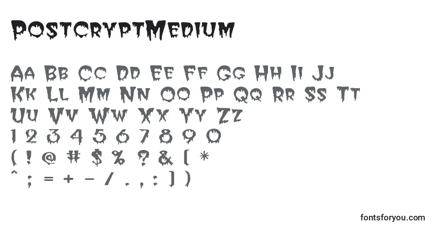 PostcryptMedium-fontti – aakkoset, numerot, erikoismerkit