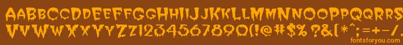 PostcryptMedium-Schriftart – Orangefarbene Schriften auf braunem Hintergrund