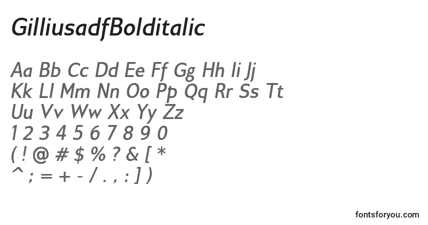 Czcionka GilliusadfBolditalic – alfabet, cyfry, specjalne znaki