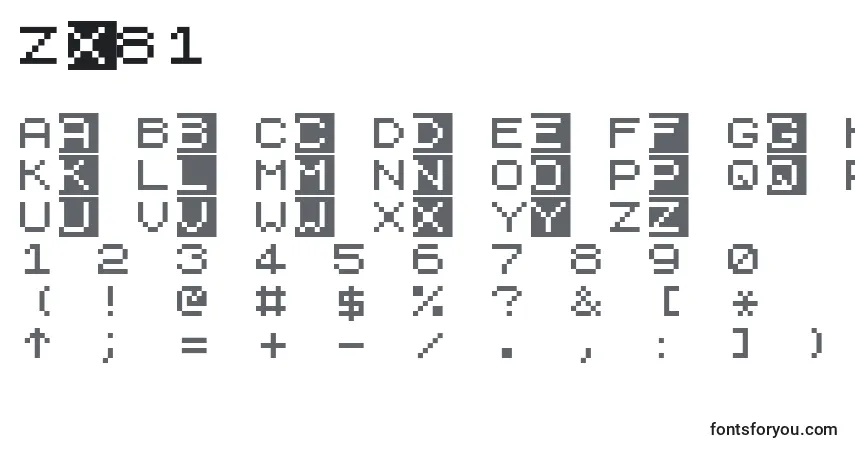 A fonte Zx81 – alfabeto, números, caracteres especiais