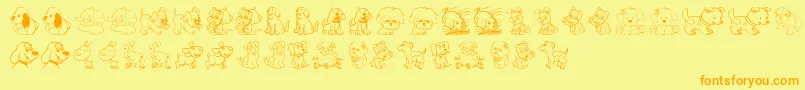 TenderPuppies-Schriftart – Orangefarbene Schriften auf gelbem Hintergrund