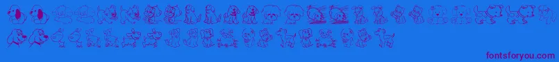 Weitere Informationen zur TenderPuppies-Schriftart TenderPuppies-Schriftart – Violette Schriften auf blauem Hintergrund