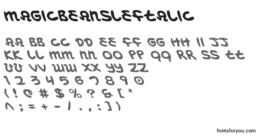 Czcionka MagicBeansLeftalic – alfabet, cyfry, specjalne znaki