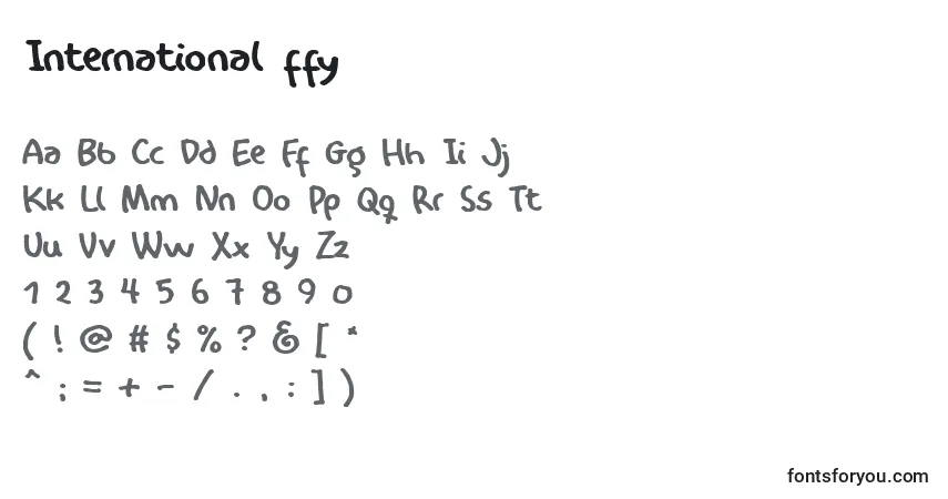 Schriftart International ffy – Alphabet, Zahlen, spezielle Symbole