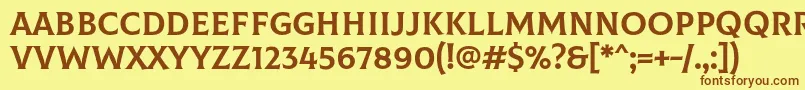 フォントColusRegular – 茶色の文字が黄色の背景にあります。